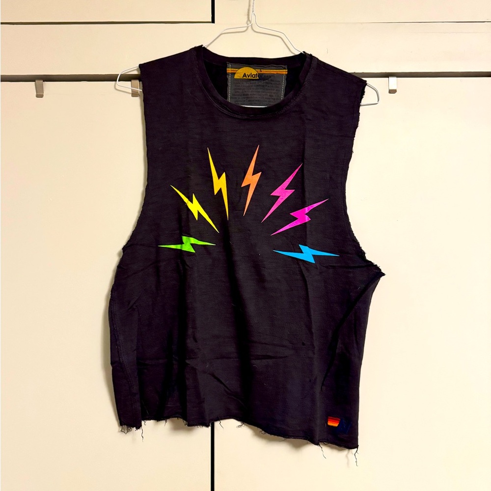 NWOT - RARE Aviator Nation neon bolt arc muscle tee - Size L